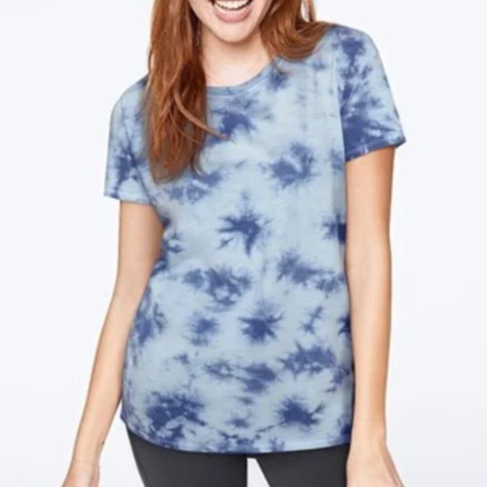 VS PINK VICTORIA'S SECRET PINK Perfect Crew Tee Blue Tie Dye Cotton Short Sleeve